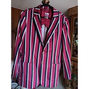 J. Peterman Maroon Black Bold Striped Cotton Dinner Jacket Size 44
